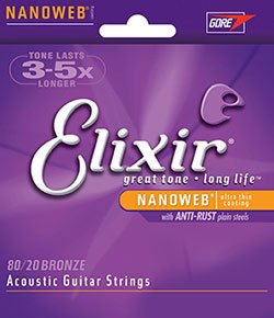 Elixir 11002 Nanoweb 80/20 Extra Light Acoustic Guitar Strings 10-47 Gauge