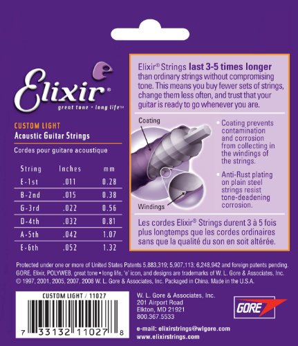Jeu de Cordes Guitare Folk Elixir Nanoweb 11027 Custom Light 11-52