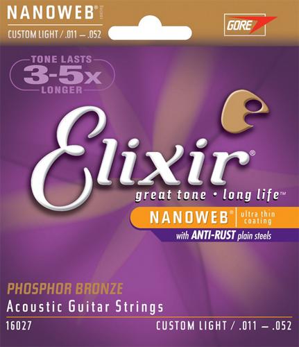 Elixir #16027 Corde de guitare acoustique Nanoweb en bronze phosphoreux 11-52 Custom Light