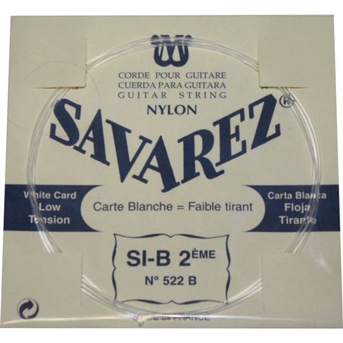 Corde Au Détail Savarez 522B Pour Guitare Classique - Si Tirant Faible - Carte Blanche