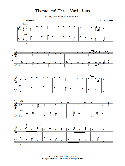 Theme and Three Variations on 'Ah, Vous Dirai-je, Maman' K265