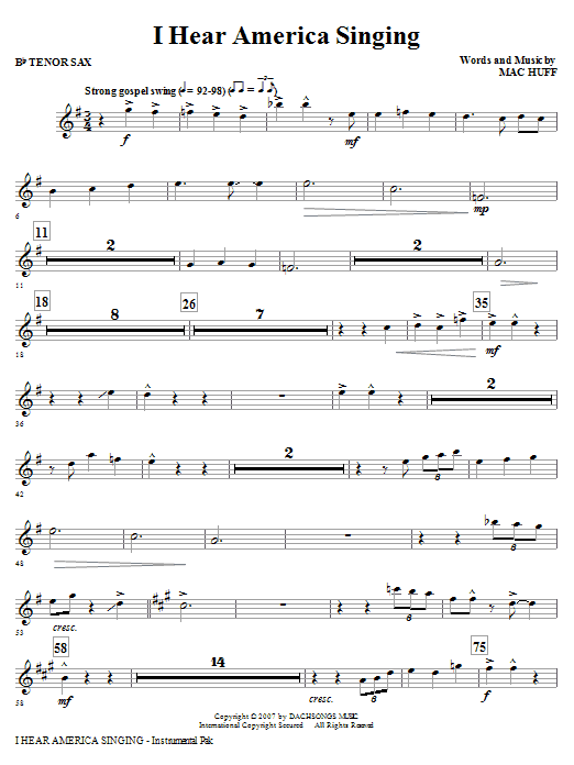 I Hear America Singing - Tenor Sax
