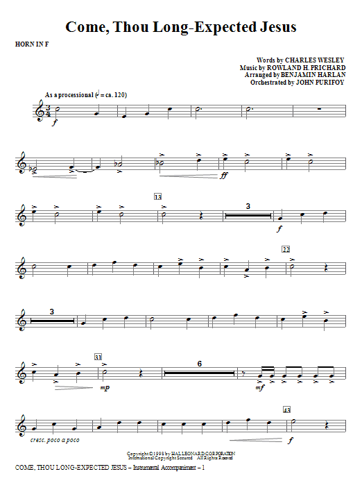 Come, Thou Long-Expected Jesus - Horn in F