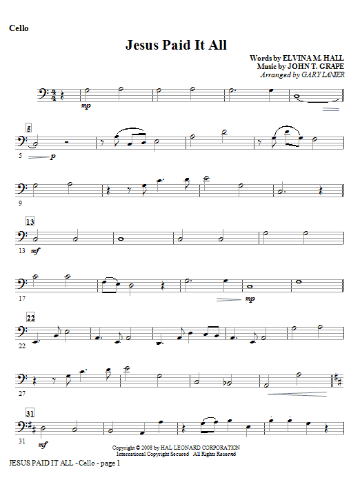 Jesus Paid It All - Cello