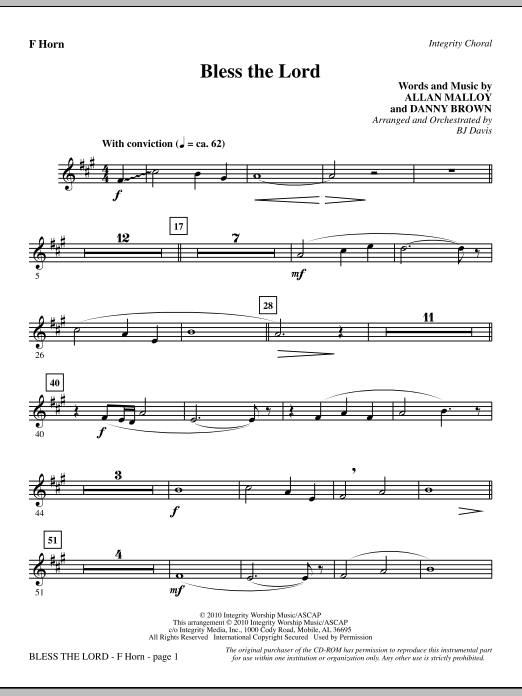 Bless The Lord - F Horn