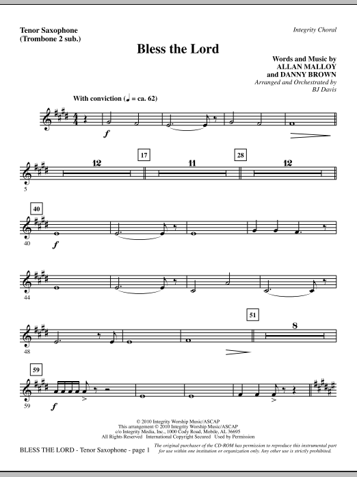 Bless The Lord - Tenor Sax (sub. Tbn 2)