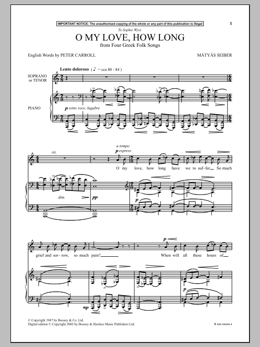 O My Love, How Long (from Four Greek Folk Songs)