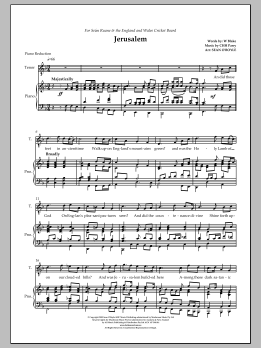 Jerusalem (in key of F) - Piano Reduction