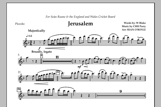 Jerusalem (in key of F) - Piccolo