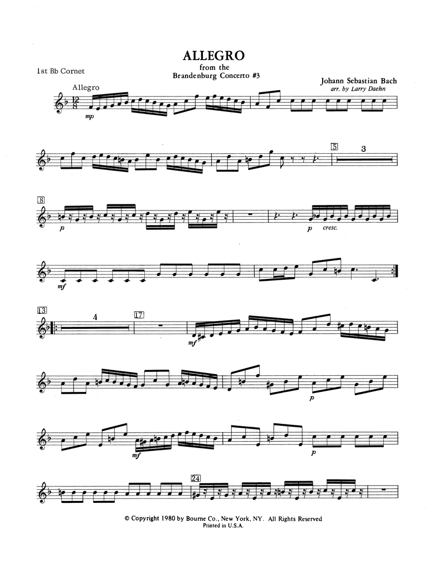 Allegro from Brandenburg Concerto No. 3 - 1st Bb Cornet