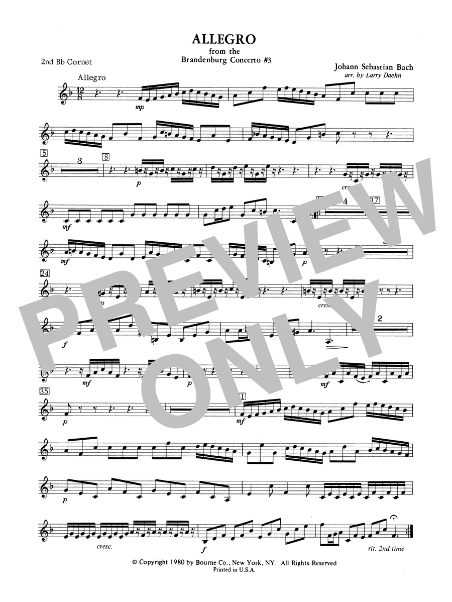 Allegro from Brandenburg Concerto No. 3 - 2nd Bb Cornet
