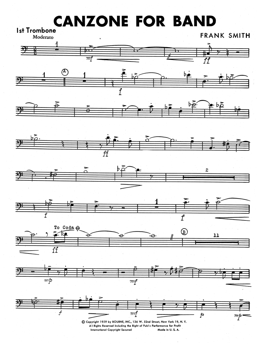 Canzone For Band - 1st Trombone