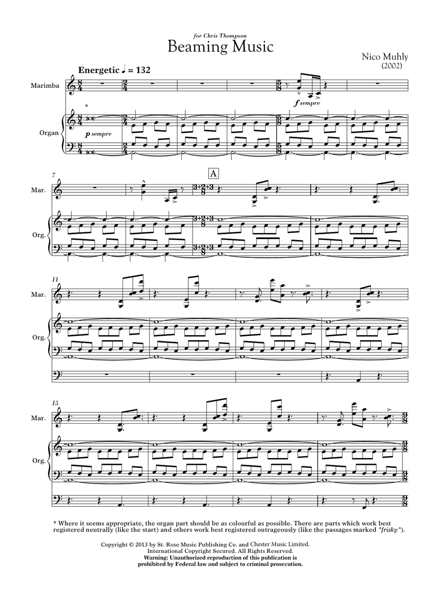 Beaming Music (for Marimba and Organ)