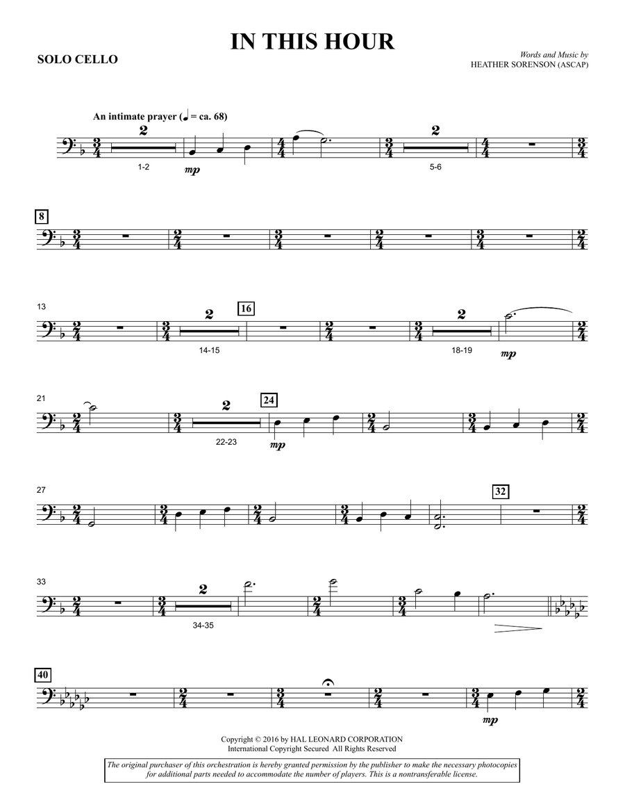 In This Hour - Solo Cello