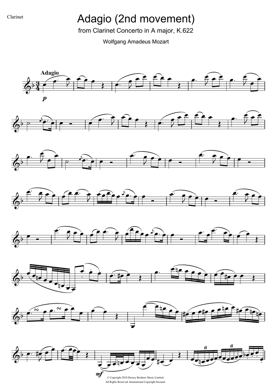 Slow Movement Theme (from Clarinet Concerto K622)
