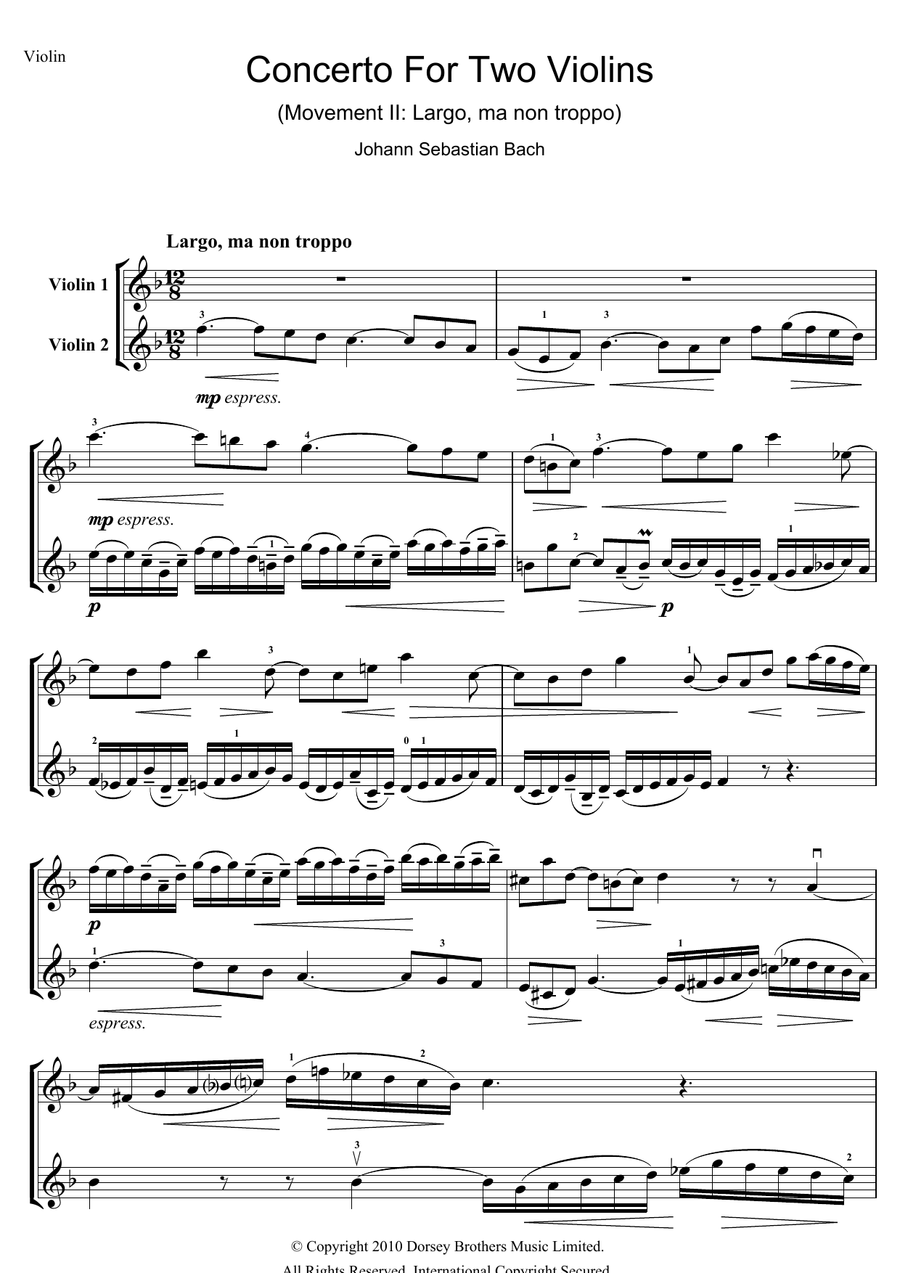 Concerto for Two Violins (2nd Movement: Largo ma non Troppo)