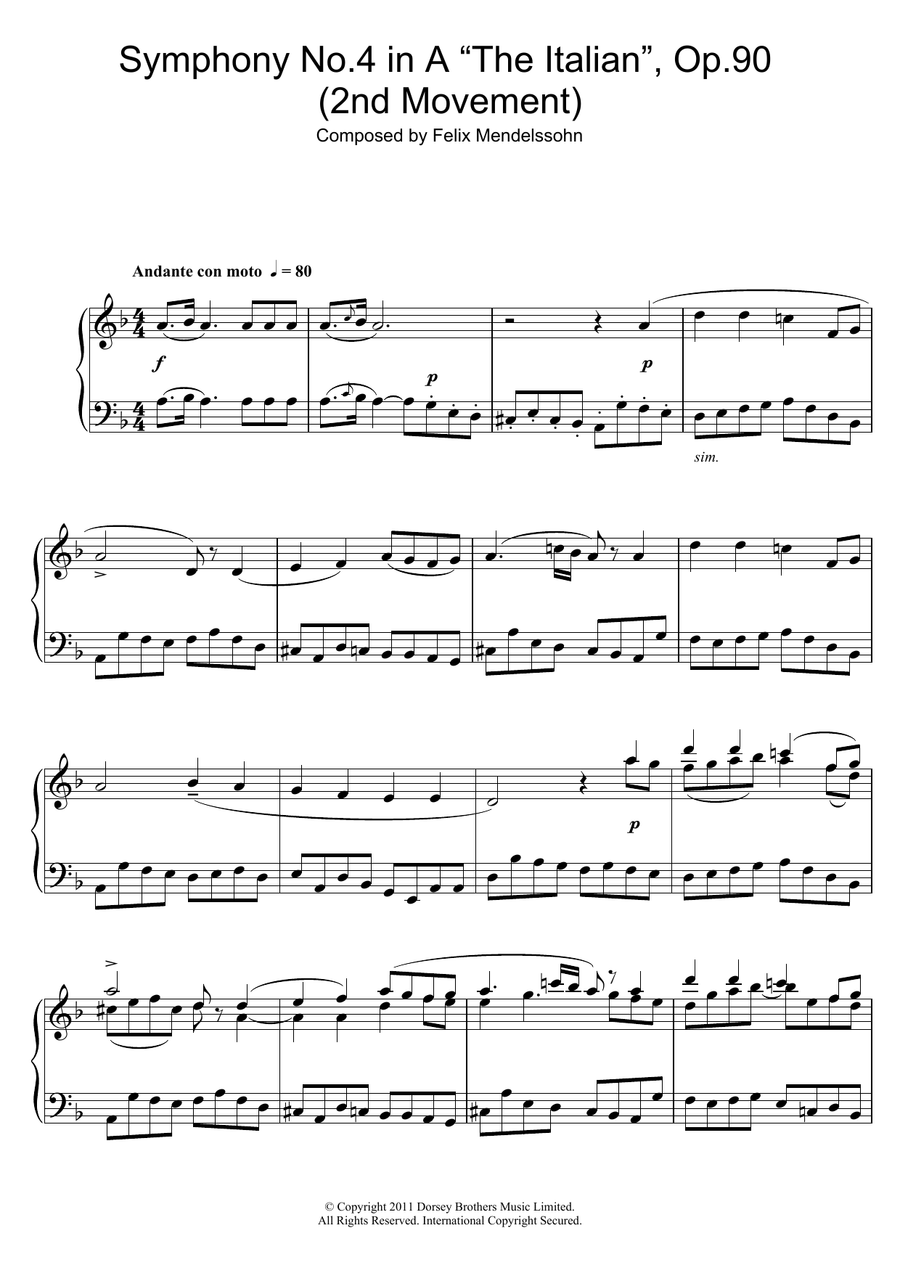 Symphony No.4 'The Italian' (2nd Movement: Andante Con Moto)