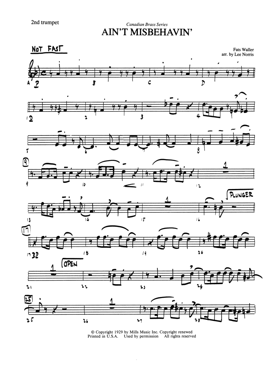 Ain't Misbehavin' - Bb Trumpet 2 (Brass Quintet)