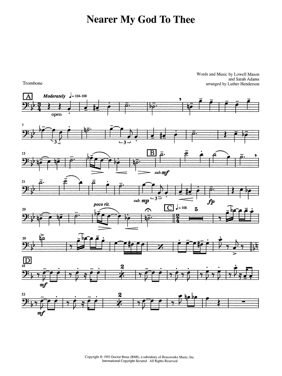 Nearer My God to Thee - Trombone (B.C.)