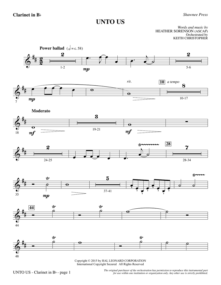 Unto Us - Bb Clarinet