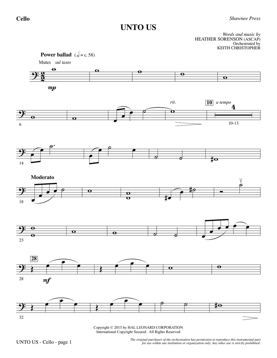 Unto Us - Cello