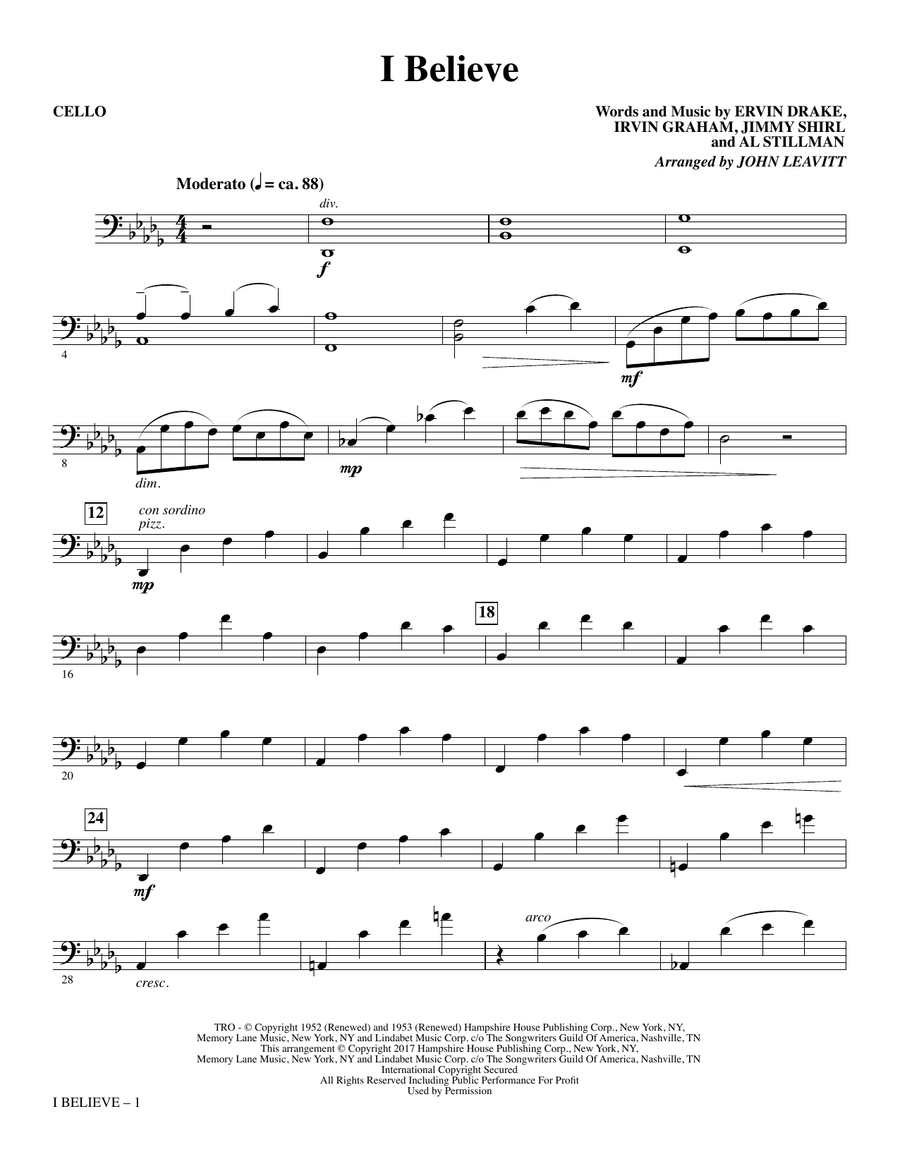 I Believe - Cello