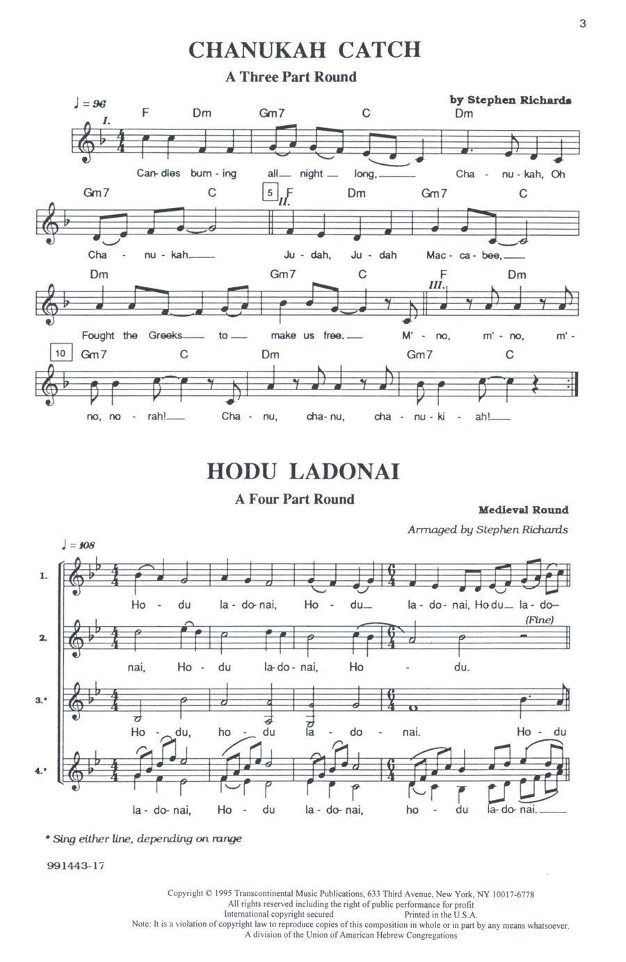 Hebrew Part Songs And Rounds