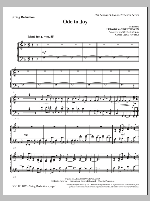 Ode To Joy (Does Not Match SATB 08752035) - Keyboard String Reduction