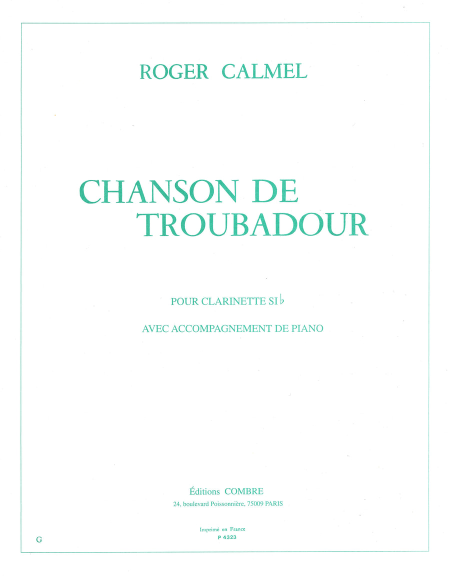 Chanson de troubadour - partition clarinette, Roger Calmel