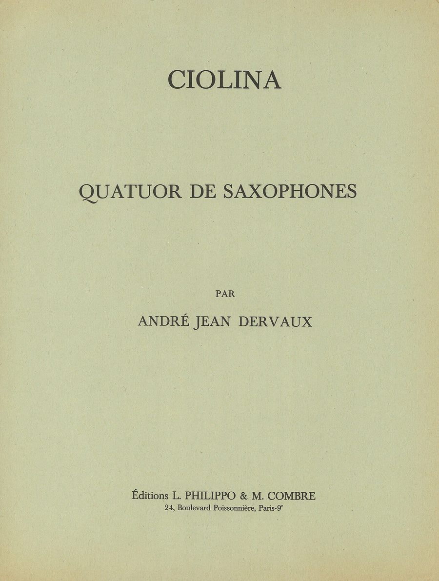 Ciolina - partition saxophone, André-Jean Dervaux