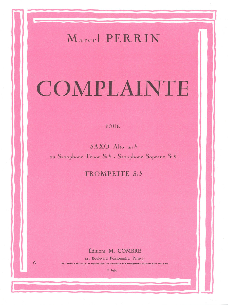 Complainte - partition saxophone, Marcel Perrin