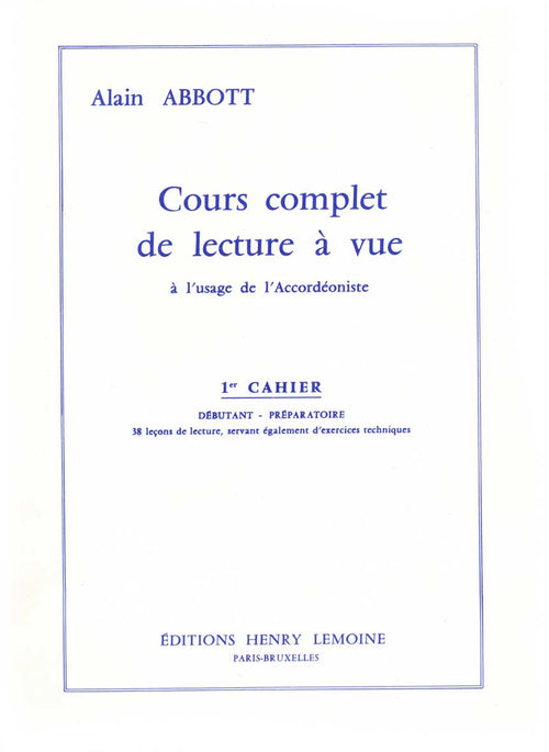 Lecture à vue Vol.1 - partition accordéon, Alain Abbott