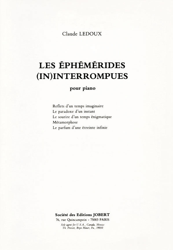 Les Ephémérides interrompus - partition piano, Claude Ledoux