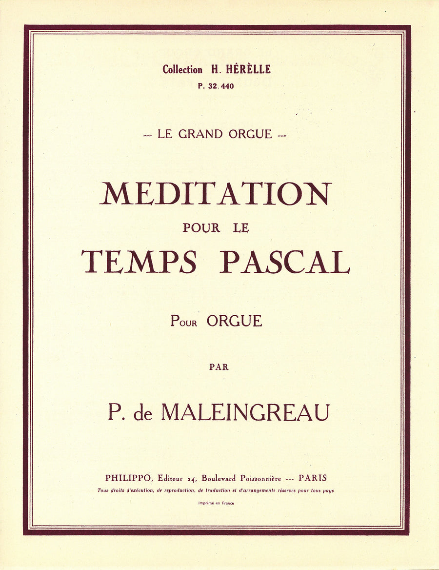 Méditation pour le temps Pascal Op.35 - partition orgue, Paul Maleingreau de