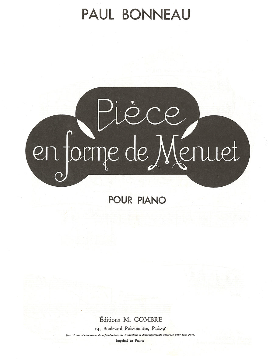 Pièce en forme de menuet - partition piano, Paul Bonneau