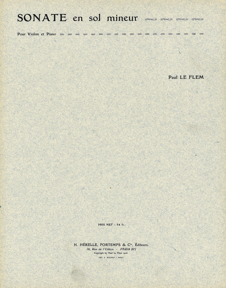 Sonate en Sol min. - partition violon, Paul Le Flem