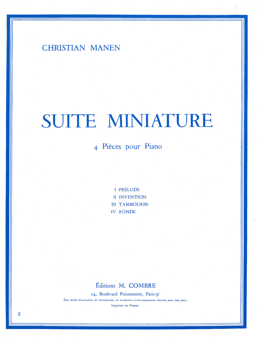 Suite miniature - partition piano, Christian Manen
