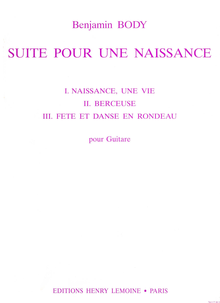 Suite pour une Naissance - partition guitare, Benjamin Body